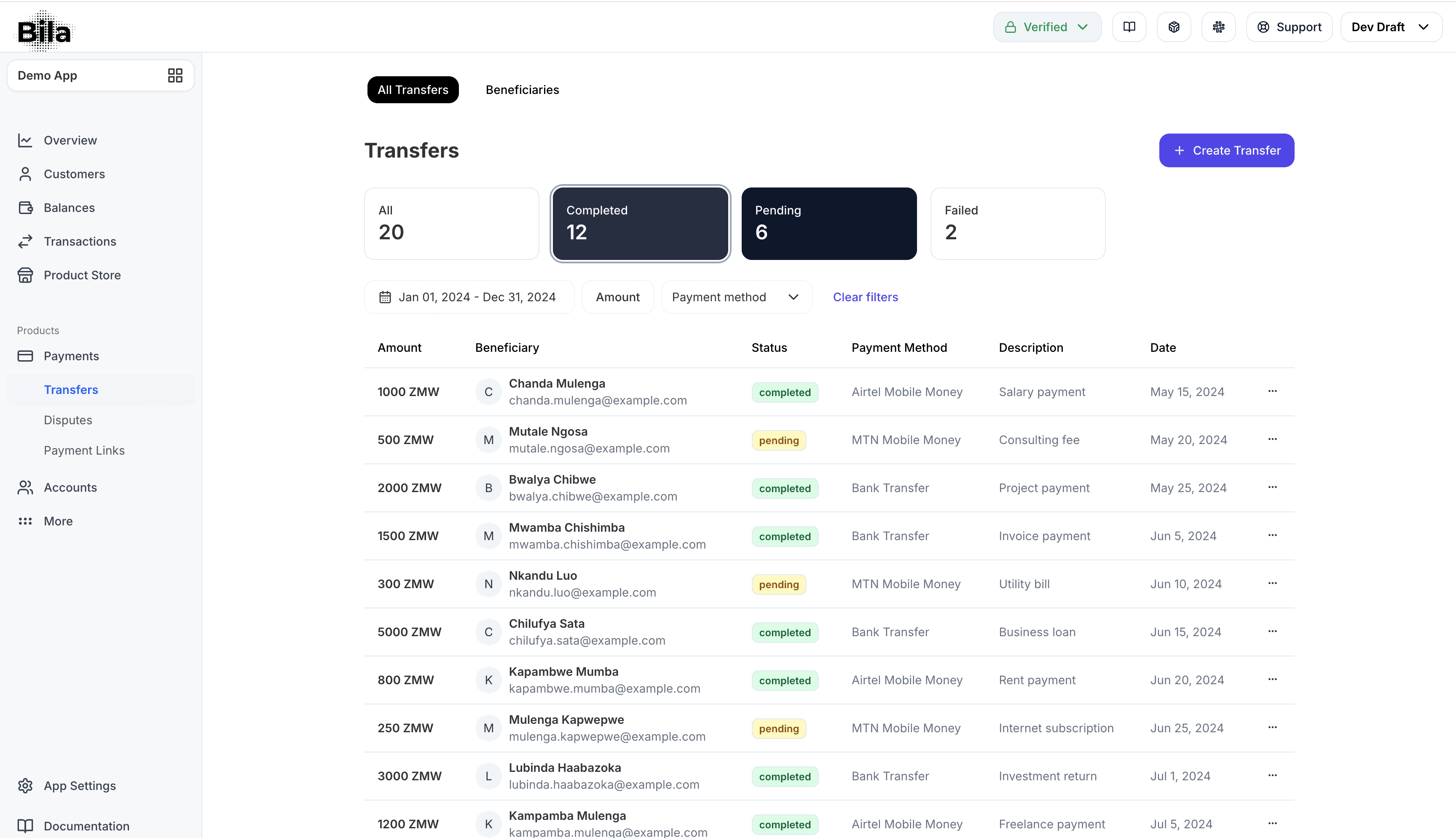 Bila's unified payment dashboard